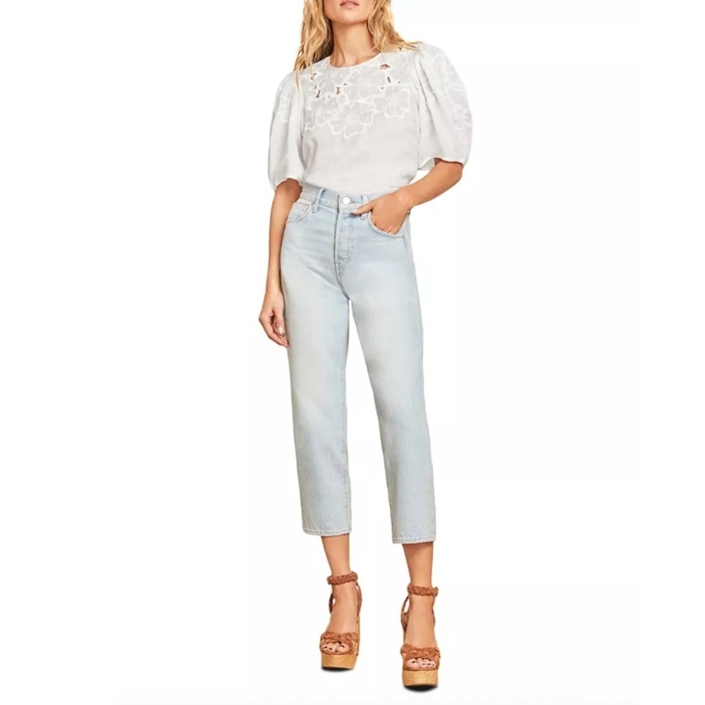 Veronica Beard - Blake High Rise Cropped Straight Leg Jeans - Aire (Light Wash)